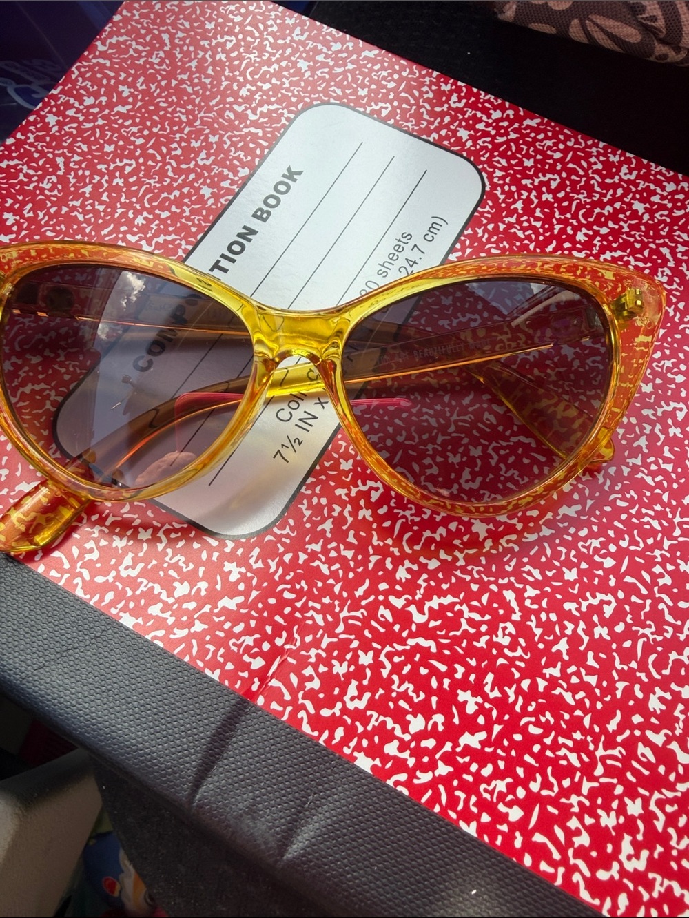 Yellow Transparent Cat Eye Sunglasses - Brown Lenses